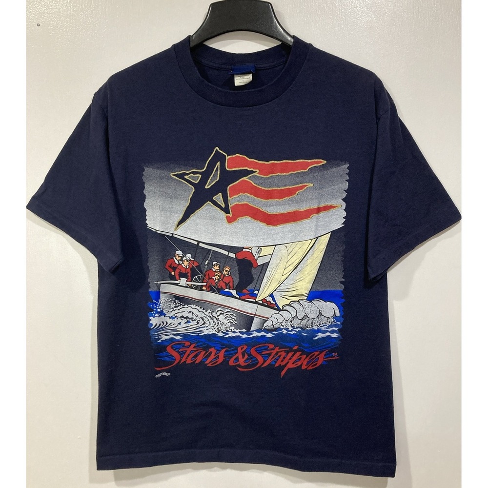 Stars & Stripes Newport Sailing Yacht Blue SS T-Shirt Single Stitch USA Nutmeg
